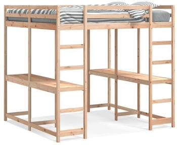 vidaXL Hochbett mit Schreibtisch & Leiter Massivholz Kiefer (3284230)