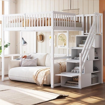 Flieks Etagenbett 140x200cm mit Stauraumtreppe weiß