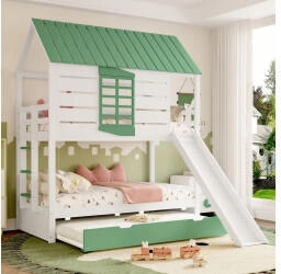 Merax Haus-Etagenbett 90x200 weiß/grün