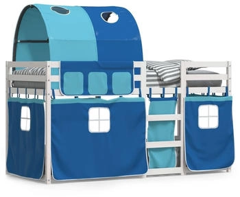 vidaXL Etagenbett mit Vorh&auml;ngen Blau 75x190 cm Massivholz Kiefer (3284004)