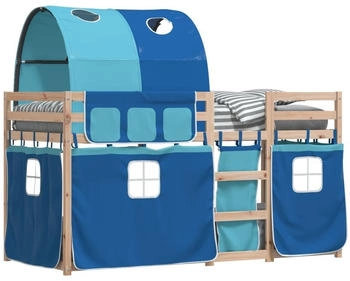 vidaXL Etagenbett mit Vorhängen Blau 75x190 cm Massivholz Kiefer (3284001)