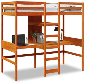 vidaXL Hochbett ohne Matratze Wachsbraun 90x190 cm Massivholz Kiefer (3308549)
