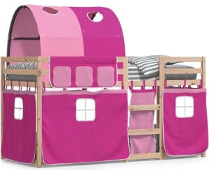 vidaXL Etagenbett mit Vorhängen Rosa 90x190 cm Massivholz Kiefer (3284029)