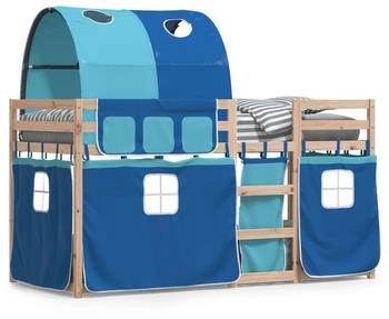 vidaXL Etagenbett mit Vorhängen Blau 80x200 cm Massivholz Kiefer (3283989)