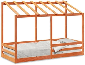 vidaXL Kinderbett mit Dach Wachsbraun 75x190 cm Massivholz Kiefer (847011)