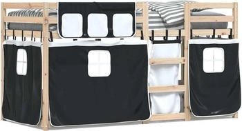 vidaXL Etagenbett mit Vorhängen Weiß Schwarz 90x200 cm Kiefernholz (3283928)