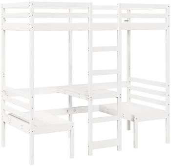 vidaXL Hochbett mit Schreibtisch & Stühlen Weiß 75x190 cm Kiefernholz (3308563)