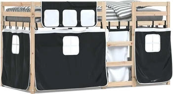 vidaXL Etagenbett mit Vorhängen Weiß & Schwarz 90x190 cm Kiefernholz (3283937)