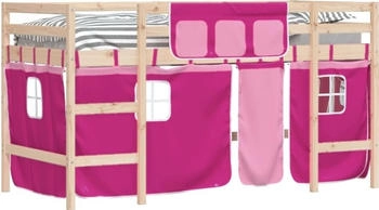 vidaXL Kinderhochbett mit Vorhängen Rosa 80x200 cm Massivholz Kiefer (3206957)