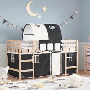 vidaXL Kinderhochbett mit Tunnel Weiß & Schwarz 90x190 cm Kiefernholz (3207000)