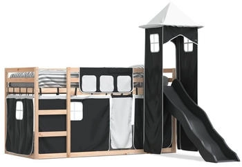 vidaXL Etagenbett mit Rutsche und Gardinen Weiß und Schwarz 90x190 cm (3284206)