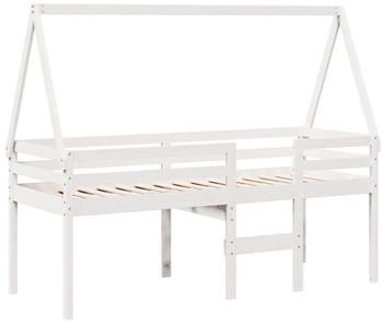 vidaXL Hochbett mit Dach Weiß 80x200 cm Massivholz Kiefer (3282096)