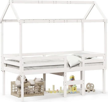 vidaXL Hochbett mit Dach Weiß 90x190 cm Massivholz Kiefer (3282139)