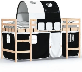vidaXL Kinderhochbett mit Tunnel Weiß & Schwarz 90x200 cm Kiefernholz (3206991)