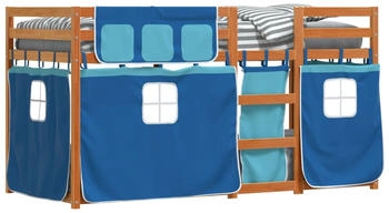 vidaXL Etagenbett mit Vorhängen Blau 80x200 cm Massivholz Kiefer (3283923)