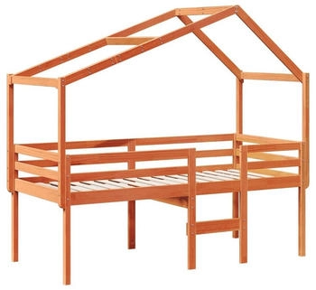 vidaXL Hochbett mit Dach Wachsbraun 90x190 cm Massivholz Kiefer (3282060)