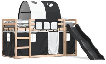 vidaXL Etagenbett mit Rutsche und Gardinen Weiß und Schwarz 90x190 cm (3284152)