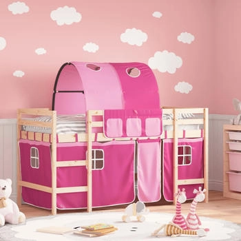 vidaXL Kinderhochbett mit Tunnel Rosa 90x190 cm Massivholz Kiefer (3207002)