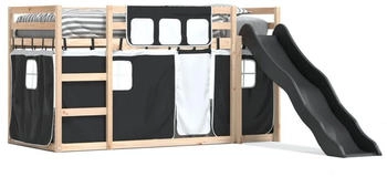 vidaXL Etagenbett mit Rutsche und Gardinen Weiß und Schwarz 80x200 cm (3284116)
