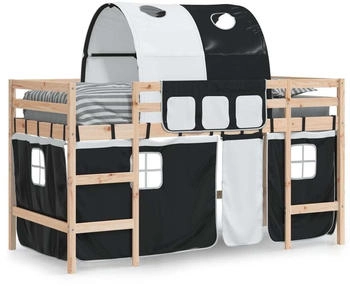 vidaXL Kinderhochbett mit Tunnel Weiß & Schwarz 80x200 cm Kiefernholz (3206982)