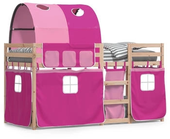 vidaXL Etagenbett mit Vorhängen Rosa 90x200 cm Massivholz Kiefer (3284020)