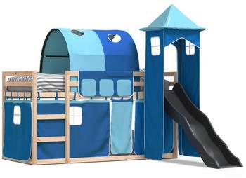 vidaXL Etagenbett mit Rutsche und Gardinen Blau 80x200 cm (3284171)