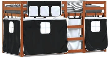 vidaXL Etagenbett mit Vorhängen Weiß & Schwarz 90x190 cm Kiefernholz (3283949)