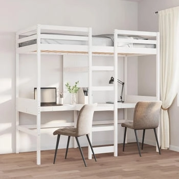 vidaXL Hochbett ohne Matratze Weiß 75x190 cm Massivholz Kiefer (3308551)