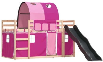 vidaXL Etagenbett mit Rutsche und Gardinen Rosa 90x190 cm (3284154)