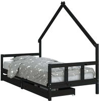 vidaXL Kinderbett mit Schubladen Schwarz 90x200 cm Massivholz Kiefer