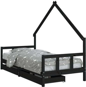 vidaXL Kinderbett mit Schubladen Schwarz 90x200 cm Massivholz Kiefer (834554)