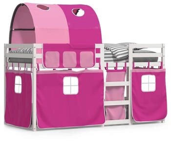 vidaXL Etagenbett mit Vorhängen Rosa 90x200 cm Massivholz Kiefer (3284023)
