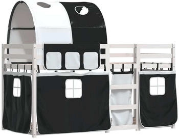 vidaXL Etagenbett mit Vorhängen Weiß & Schwarz 75x190 cm Kiefernholz (3284003)