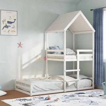 vidaXL Etagenbett mit Dach Weiß 90x200 cm Massivholz Kiefer (3282391)