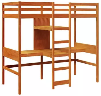 vidaXL Hochbett mit Schreibtisch & Ablagen Braun 90x200 cm Kiefernholz (3308543)