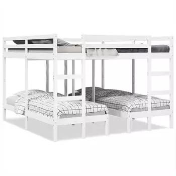 vidaXL Dreifach-Etagenbett Weiß 200x200/80x200 cm Massivholz Kiefer (3308584)