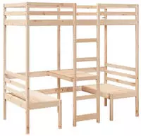 vidaXL Hochbett mit Schreibtisch & St&uuml;hlen 90x200 cm Massivholz Kiefer