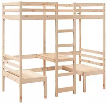 vidaXL Hochbett mit Schreibtisch & St&uuml;hlen 90x200 cm Massivholz Kiefer (3308553)