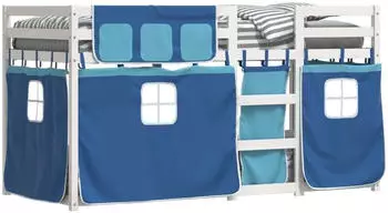vidaXL Etagenbett mit Vorhängen Blau 75x190 cm Massivholz Kiefer (3283914)