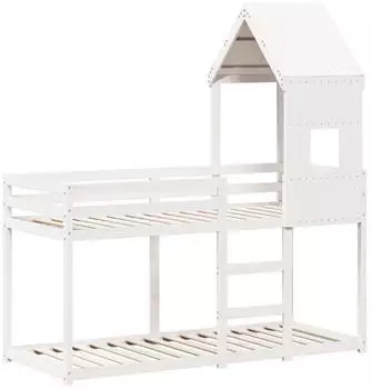 vidaXL Etagenbett mit Dach Weiß 80x200 cm Massivholz Kiefer (3281995)