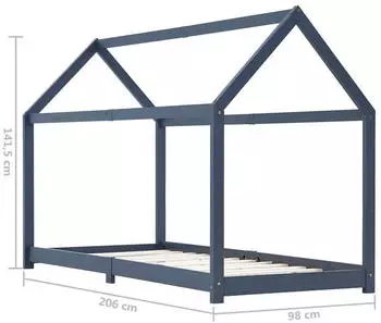 vidaXL Kinder-Bettgestell Grau Massivholz Kiefer 90 x 200 cm (283354)