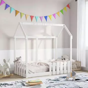 vidaXL Kinderbett Hausbett Weiß 70x140 cm Massivholz Kiefer (850699)