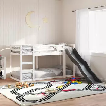 vidaXL Etagenbett mit Rutsche & Leiter Weiß 90x200cm Massivholz Kiefer (3284243)