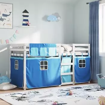 vidaXL Etagenbett mit Vorhängen Blau 80x200 cm Massivholz Kiefer (3283902)
