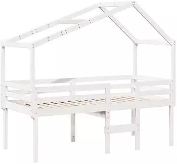 vidaXL Hochbett mit Dach Weiß 75x190 cm Massivholz Kiefer (3282062)