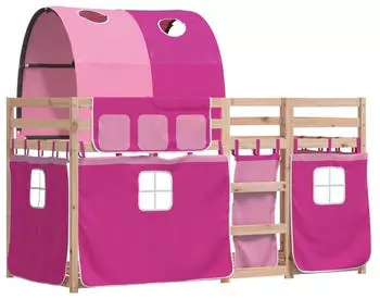 vidaXL Etagenbett mit Vorhängen Rosa 80x200 cm Massivholz Kiefer (3283990)