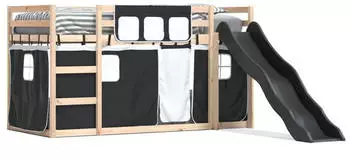 vidaXL Etagenbett mit Rutsche und Gardinen Weiß und Schwarz 90x190 cm (3284125)