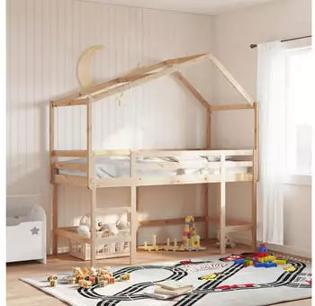 vidaXL Hochbett mit Leiter und Dach 90x190 cm Massivholz Kiefer (3282074)
