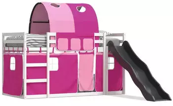 vidaXL Etagenbett mit Rutsche und Gardinen Rosa 90x190 cm (3284157)
