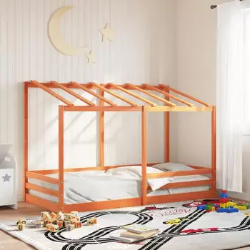 vidaXL Kinderbett mit Dach Wachsbraun 90x200 cm Massivholz Kiefer (847002)